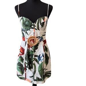 New FARM RIO Women's White Midnight Macaw Fiesta Sleeveless Mini Dress Size M